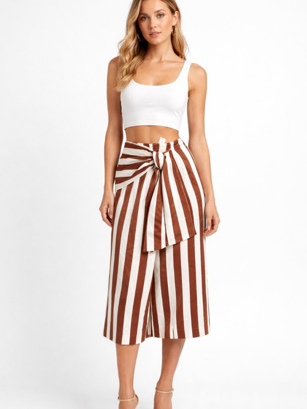New York & Company Women's Womens Brown White Striped Satin Skirt Size 6 NWT